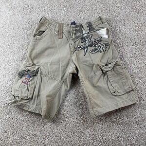 Prototype Cargo Shorts Boys 16 Green Twill Patchwork Graphic Rock Skulls Pockets